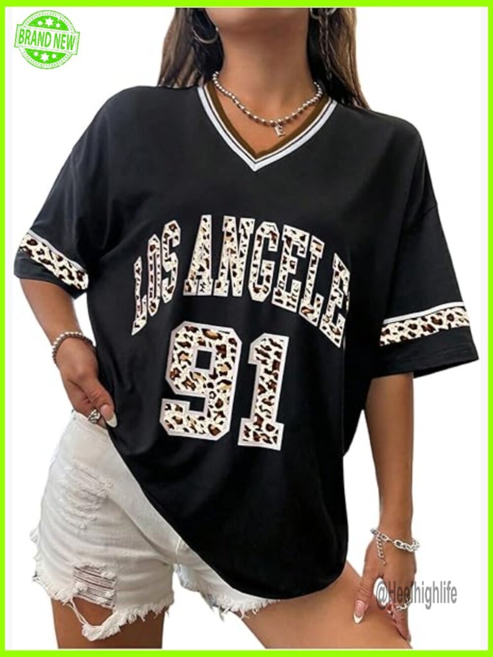 Plus Size V-Neck Half Sleeve Oversized T-Shirt Animal Print Jersey Top